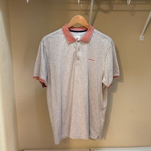 State of Art Grey Patterned Polo with Coral Contrast Collar